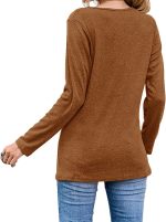 Womens Casual Long Sleeve Tunic Shirts Round Neck Button Side Blouses Tops - Image 4